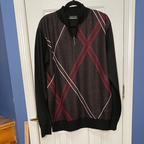 - Enzo Cavalleri Black/ Purple Argyle V Neck - Picture 1 of 7